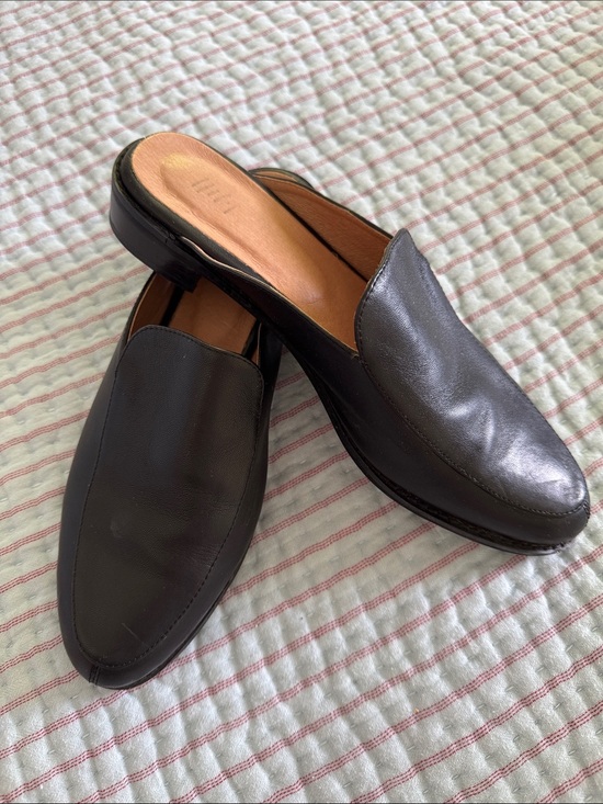 J. Jill Black Leather Slip-On Mule Loafers with Tan Insole
